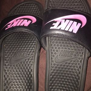 Pink Nike slides